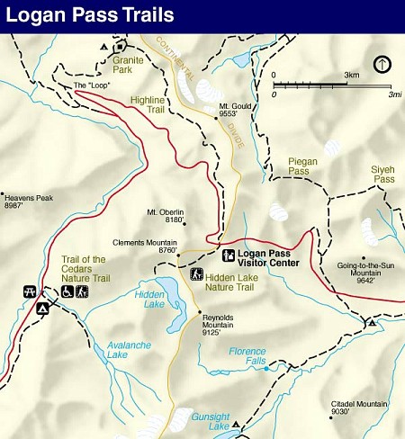 Logan Pass Trail Map - NPS drawing