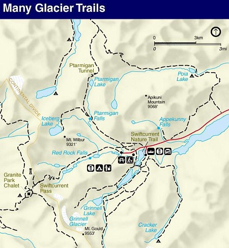 Many Glacier Area Trail Map - NPS drawing