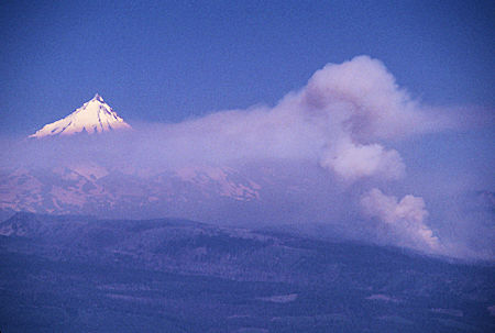 Mt. Jefferson (forest fire smoke) from Black Butte Lookout near Sisters, Oregon