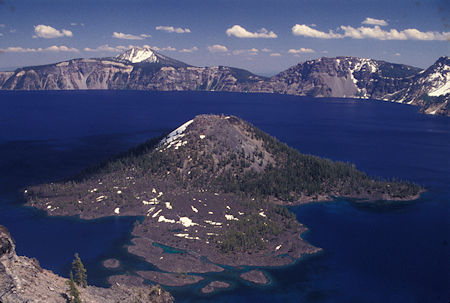Crater Lake Wizard Island at Watchman Lookout trail parking lot, Crater Lake National Park, Oregon 1996