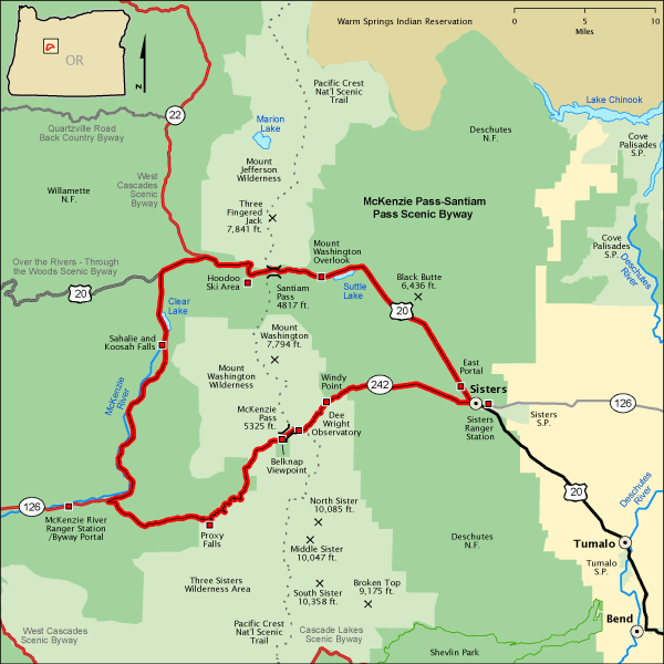 McKenzie Pass-Santiam Pass Scenic Byway map
