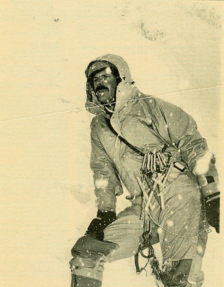 John Ellsworth prepares to demonstrate ice-climbing techniques