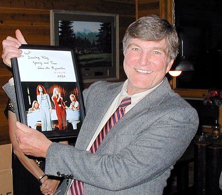 Paul Zahn with his new prize possession: an autographed photo of ABBA with the inscription, 'To Paul Zahn, Dancing King, Young and free Since the Byzantine'