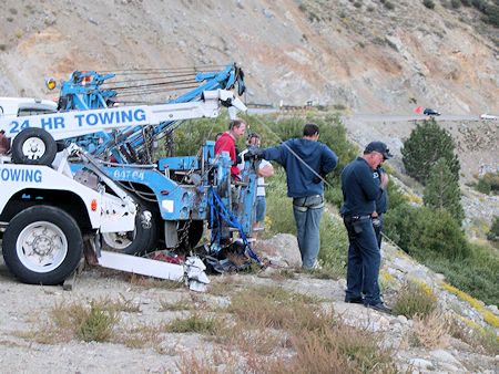 Recovering vehicle that went off the Tioga Pass Road