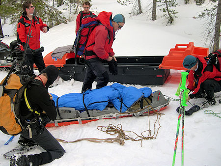 Preparing to move Perrault into sled