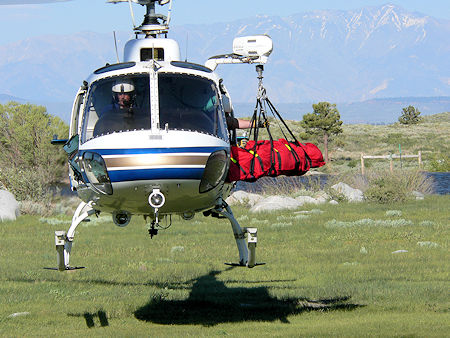CHP helicopter landing with subject