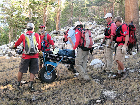 Readying the litter for the injured hiker