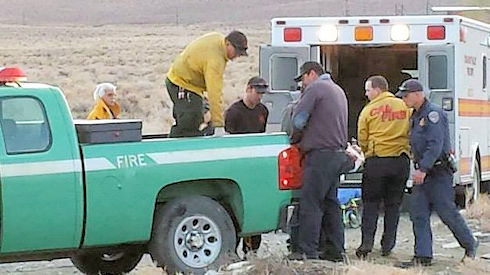 Transfer of one victim from Forest Service truck to Symons Ambulance
