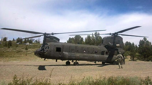 We also had the help of this military Chinook, twin rotor helicopter. Can you say FLYING BUS?
