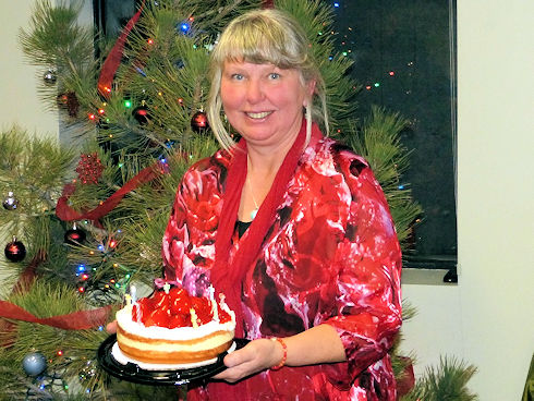 Heidi Vetter was looking very good with her strawberry birthday cake!