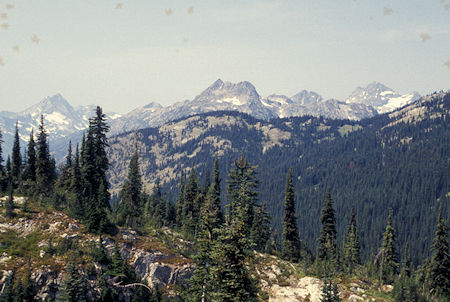 View west into North Cascades National Park from near Twisp Pass, Lake Chelane-Sawtooth Wilderness west of Twisp, Washington