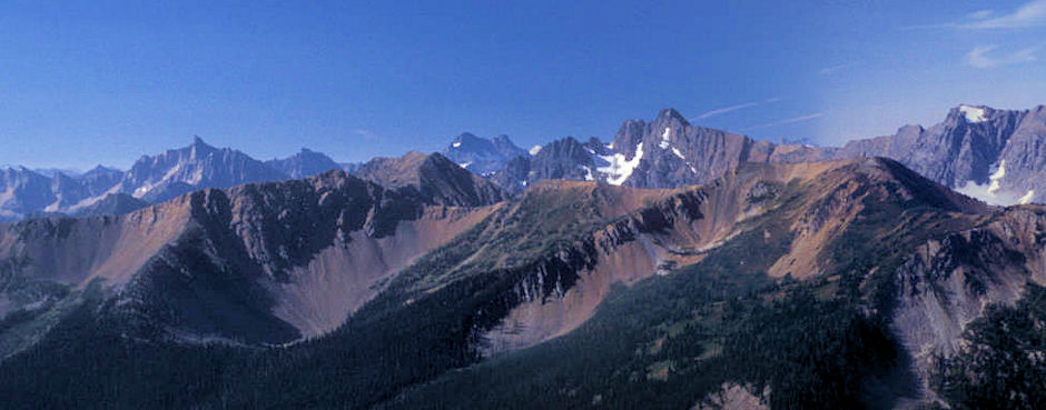 Golden Horn Mountain (left), Black Peak (center), Azurite Peak (right) from 7,440' Slate Peak near Harts Pass, Washington