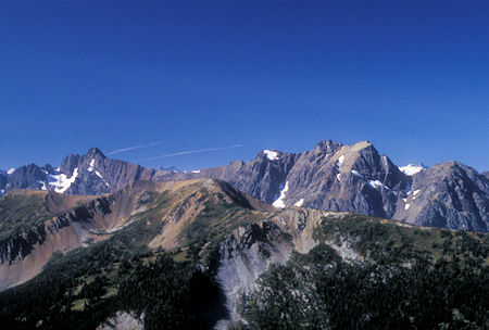 Azurite Peak (left), Mount Ballard (right) from 7,440' Slate Peak near Harts Pass, Washington
