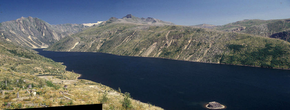 Coldwater Lake created by eruption, Coldwater Visitor Center, Mount St. Helens National Volcanic Monument, Washington