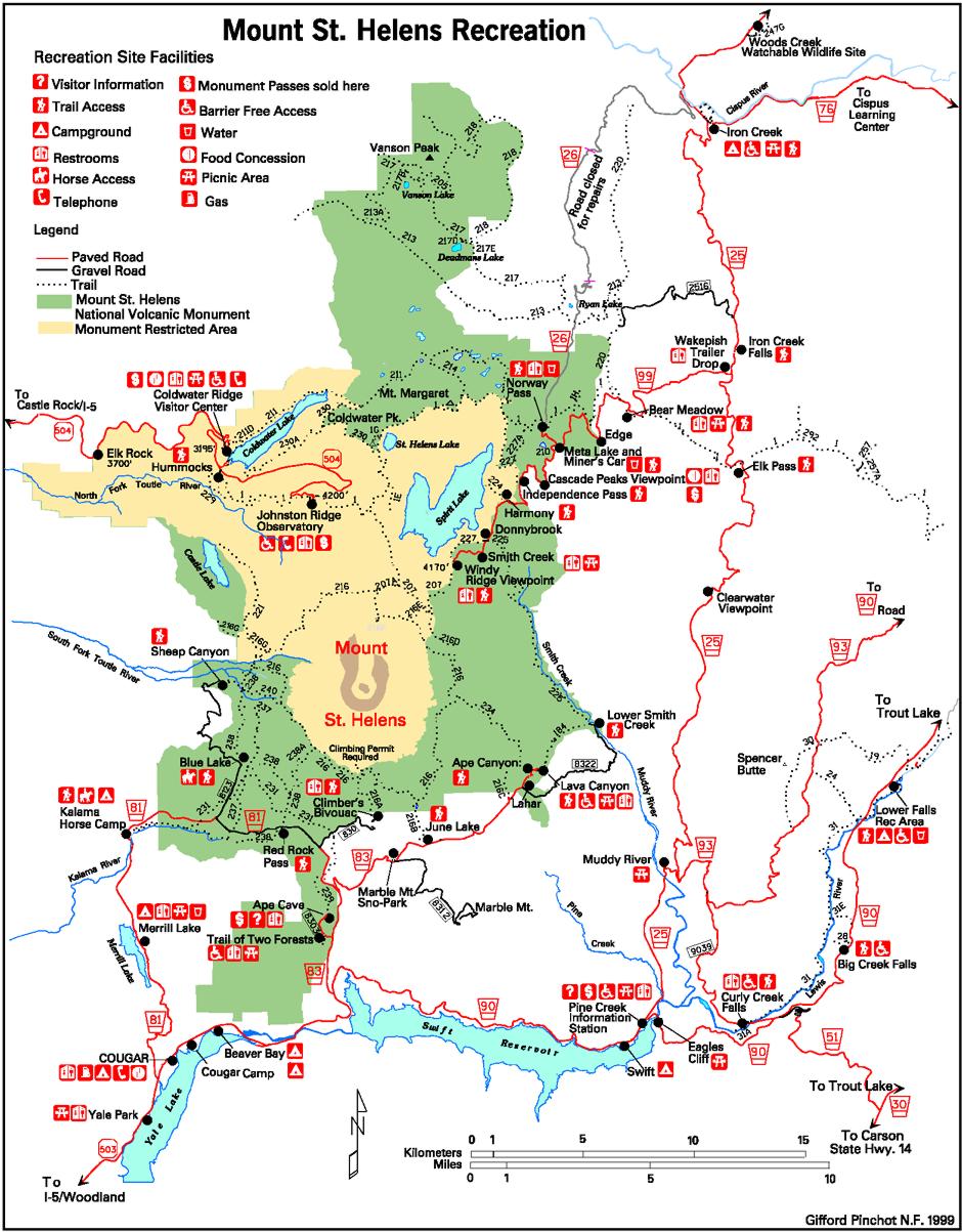 Mount St. Helens Recreation Map 1999