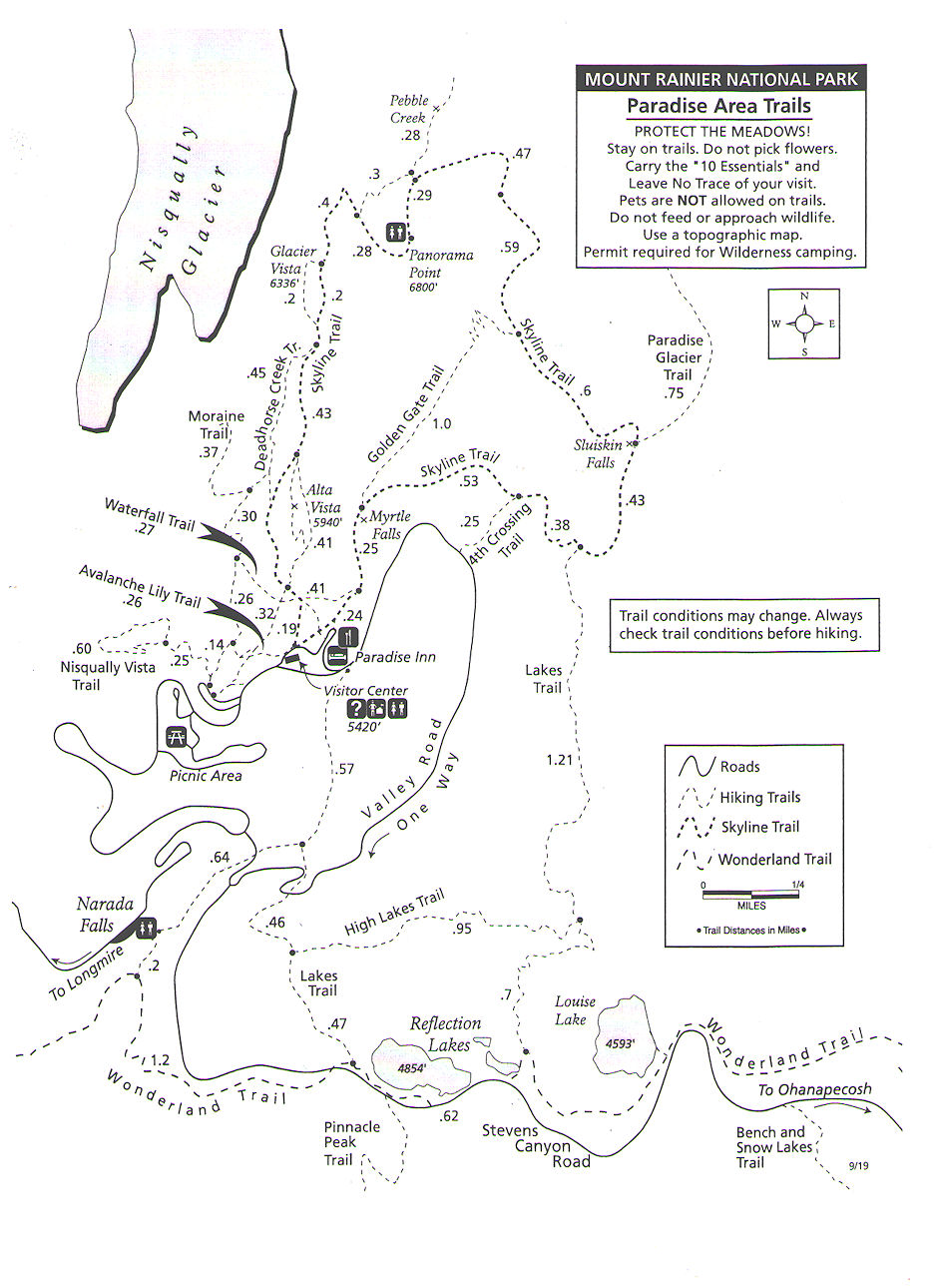 Paradise Trail Map, Mt. Rainier National Park