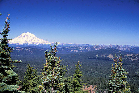 Mt. Rainier and two Twin Sisters Lakes from Tumac Mountain, William O. Douglas Wilderness, Washington