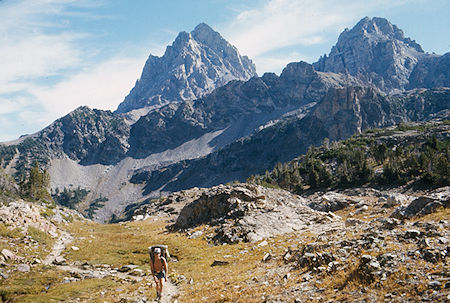 Frank Nickolas and Grand Teton from trail to Hurrican Pass - Grand Teton National Park 1977