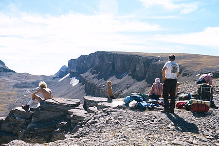 The gang and 'The Wall' from Hurricane Pass - Grand Teton National Park 1977