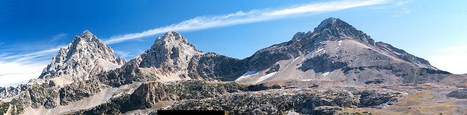 Grand Teton (left), Middle Teton, South Teton (right) from Hurricane Pass - Grand Teton National Park 1977
