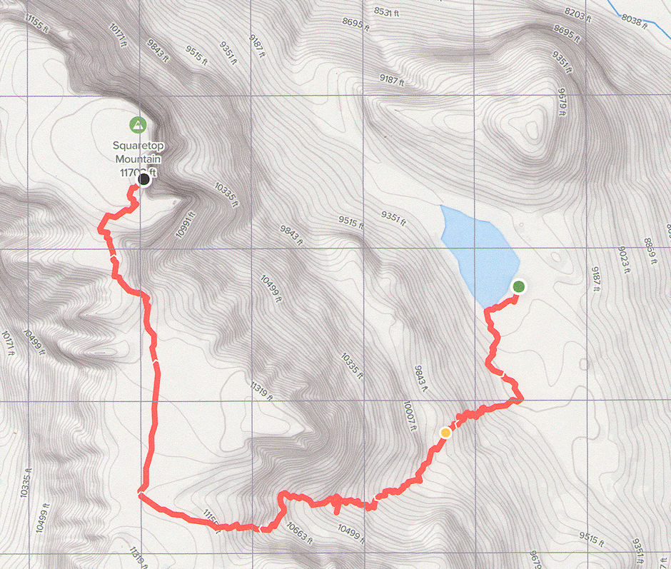 Route from Granite Lake to top of Squaretop Mountain