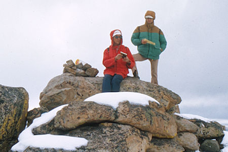 Al Nickolas and Mic Mead on top of Squaretop Mountain - Wind River Range 1977