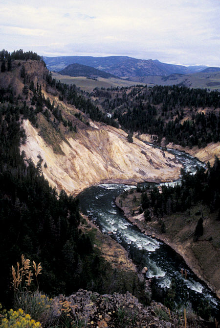 Looking down the Yellowstone River from Calcite Springs Overlook