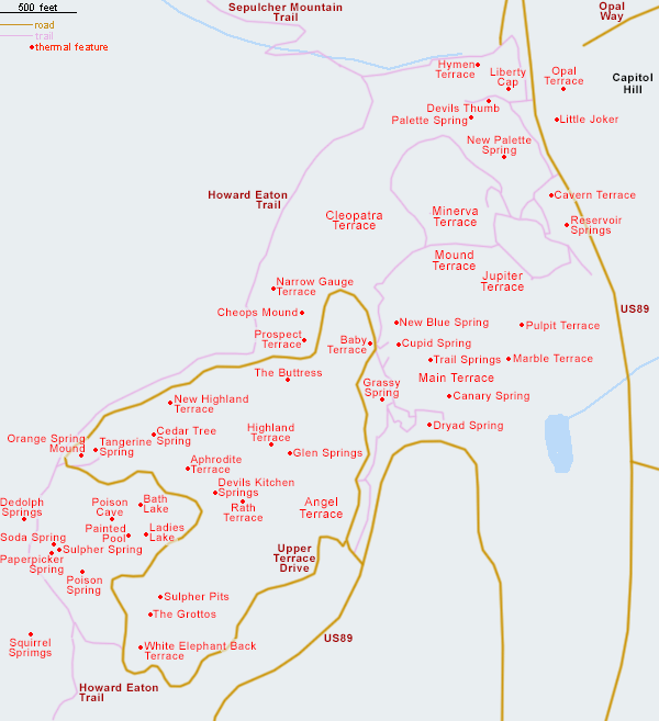Mammoth Hot Springs map